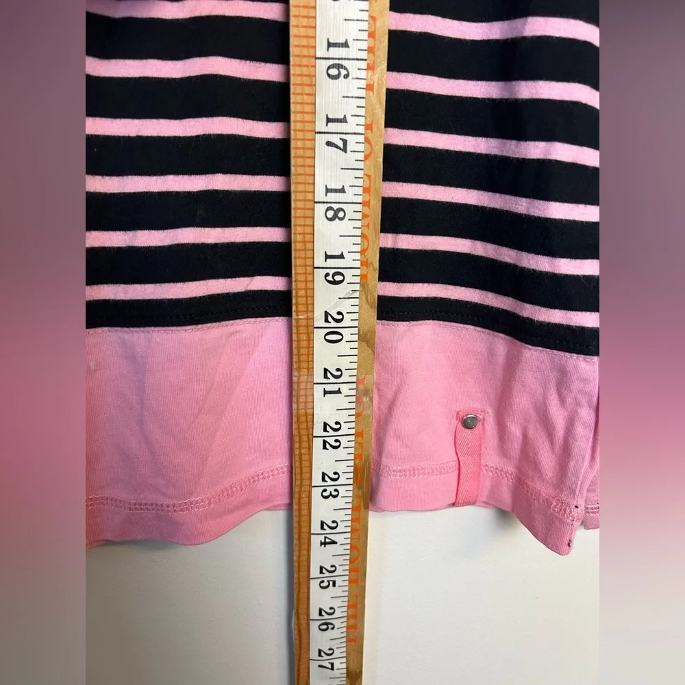 Lauren Ralph Lauren Black Label Sz M Black-Pink Striped Long‎ Sleeve Blouse top